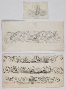 SCROSATI LUIGI (1814 - 1869) - Attribuito a. Gruppo di tre disegni raffiguranti elementi decorativi.