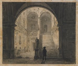 MIGLIARA GIOVANNI (1785 - 1837) - Paesaggio con figura.