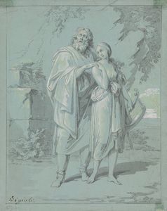 BIGIOLI FILIPPO (1798 - 1878) - Scena pastorale con suonatrice di cetra.