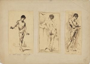 NICOLI ALBERTO  (1810 - 1885) : Gruppo di tre disegni raffiguranti nudi maschili.  - Asta ASTA 327 - DISEGNI DA UNA COLLEZIONE TORINESE E ALTRE COMMITTENZE - Associazione Nazionale - Case d'Asta italiane