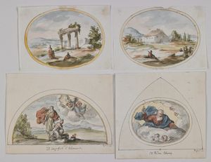 PAGHINI DOMENICO (1778 - 1850) - Gruppo di quattro disegni raffiguranti il sacrificio di Abramo, il Padre Eterno e due paesaggi con personaggi.