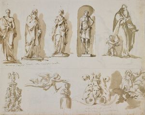 PAGHINI DOMENICO (1778 - 1850) : Studi di figure e ornamenti.  - Asta ASTA 327 - DISEGNI DA UNA COLLEZIONE TORINESE E ALTRE COMMITTENZE - Associazione Nazionale - Case d'Asta italiane