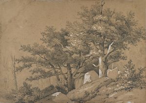 BLANDIN ARMAND (1804 - 1846) - Paesaggio a Fontainebleau.