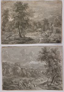 SAVINI ALFONSO (1836 - 1908) - Coppia di disegni raffiguranti paesaggi pastorali.