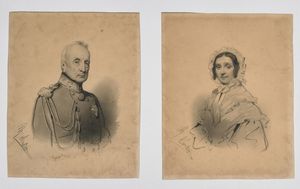 SENTIES PIERRE  (n. 1801) - Coppia di ritratti raffiguranti marito e moglie.