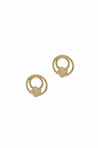 COPPIA DI ORECCHINI - Peso gr 4 3 in oro giallo  a forma di cerchi lavorati a corda con fiori in diamanti taglio brillante per totali  [..]