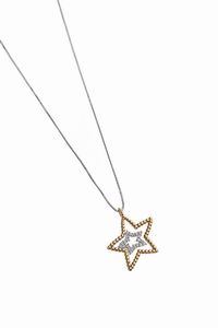 CATENA CON CIONDOLO - Peso gr 6 1 in oro bianco e rosa  con stelle concentriche  diamanti taglio brillante per totali ct 0 17 ca  probabile  [..]