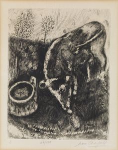 CHAGALL MARC (1887 - 1985) - Fables de la Fontaine series: Les deux Taureaux et une grenouille.