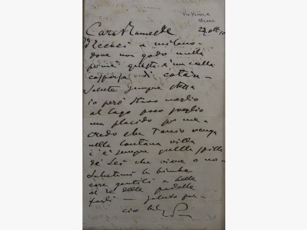 Giacomo Puccini : Lettera manoscritta  - Asta Un antico casale: arredi e collezioni - III - Associazione Nazionale - Case d'Asta italiane