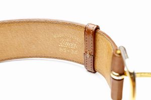 GUCCI : Cintura in pelle color cuoio con fibbia oro. Fine anni 80.  - Asta ASTA 330 - VINTAGE (online) - Associazione Nazionale - Case d'Asta italiane