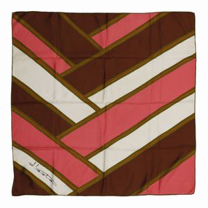D'ESTE MARINA - Foulard in seta multicolore ( marrone, rosa, verde, senape e bianco).