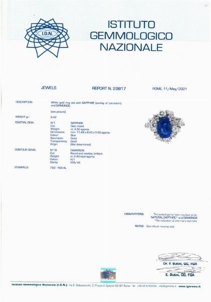 ANELLO CON ZAFFIRO E DIAMANTI  - Asta GIOIELLI - Associazione Nazionale - Case d'Asta italiane