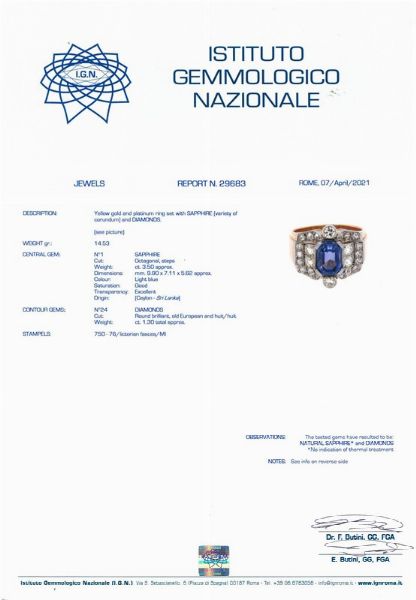 ANELLO CON ZAFFIRO CEYLON E DIAMANTI  - Asta GIOIELLI - Associazione Nazionale - Case d'Asta italiane