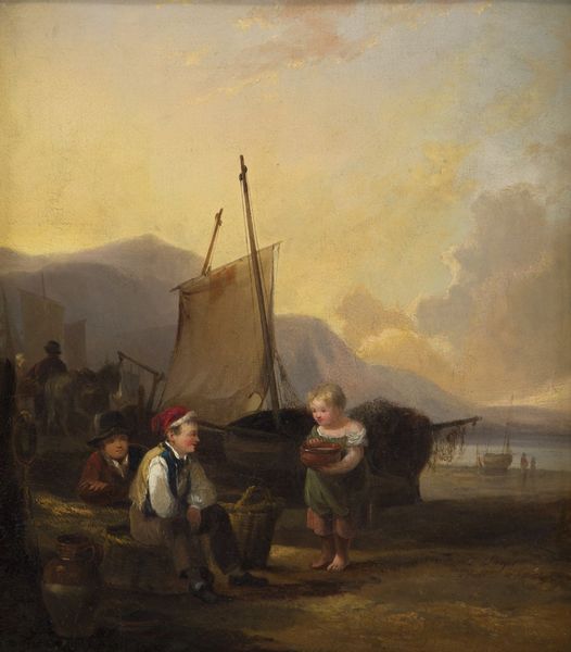 HAYER JOSEPH (1816 - 1891) : Paesaggio marino con bambini e pescatori.  - Asta ASTA 331 - ARTE ANTICA E DEL XIX SECOLO (banditore virtuale) - Associazione Nazionale - Case d'Asta italiane