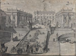 DE ROSSI DOMENICO (1647 - 1729) - e Giovan Giacomo De Rossi (1627-1691), Gruppo di otto incisioni raffiguranti vedute romane.