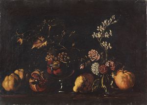 ARTISTA DEL XVIII-XIX SECOLO - Natura morta di fiori e di frutta.