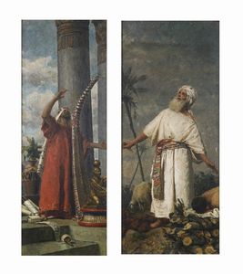 BERTELLI SANTE (1840 - 1892) - Coppia di dipinti raffiguranti Davide Re di Israele e Abramo e Isacco.