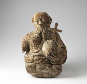 MANIFATTURA DEL XVIII SECOLO - Mezzobusto di Dio Padre in legno intagliato.