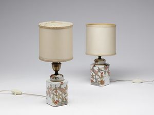 MANIFATTURA FRANCESE DEL XIX SECOLO - Coppia di vasi in porcellana dipinta montati a lampada.