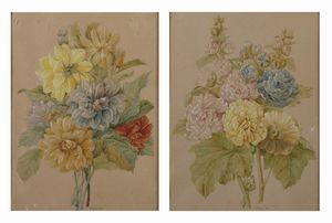 ARTISTA FRANCESE DEL XIX SECOLO - Coppia di nature morte di fiori.
