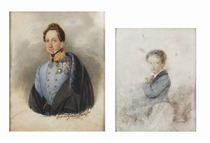 ARTISTI VARI - Coppia di dipinti raffiguranti ritratto di giovane e ritratto del Conte Bulgarini.