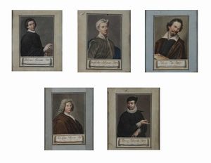 INCISORE DEL XIX SECOLO - Gruppo di cinque ritratti raffiguranti pittori.