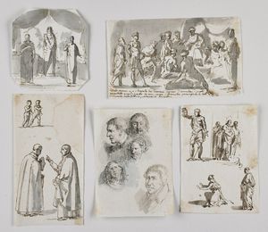 PAGHINI DOMENICO (1778 - 1850) - Gruppo di cinque disegni raffiguranti studi di figura.