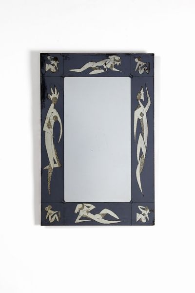 MANIFATTURA ITALIANA : Specchio con figure decorative incise e sabbiate  - Asta ASTA 332 - DESIGN (online ) - Associazione Nazionale - Case d'Asta italiane