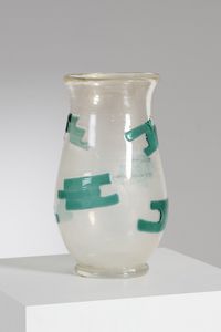 BARBINI ALFREDO (1912 - 2007) - attribuito Vaso a campana balaustro in vetro trasparente con oro. Piede a disco. Decorato sul corpo con applicazioni in vetro verde.
