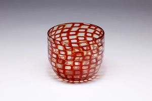 VETRERIA CENEDESE - Coppa in vetro a tessere di murrina rossa e trasparente