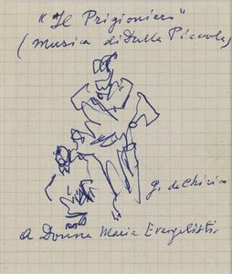 DE CHIRICO GIORGIO (1888 - 1978) - Abbozzo di personaggi dalla messinscena de ''Il prigioniero'' ( Musica di Dalla Piccola).