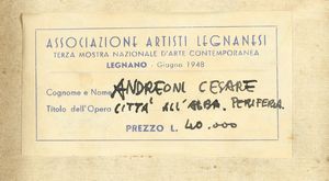 ANDREONI CESARE (1903 - 1961) : Citt all'alba. Periferia.  - Asta ASTA 333 - ARTE MODERNA E CONTEMPORANEA (online) - Associazione Nazionale - Case d'Asta italiane
