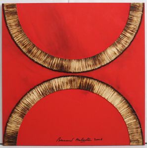 AUBERTIN BERNARD (1934 - 2015) - Dessin de feu sur table rouge.