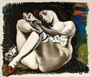 Renato GUTTUSO  (Bagheria  1912-01-02-Roma  1987-01-17) - Donna con calza bianca (omaggio a Courbet)