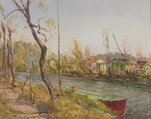 Giuseppe Mazzon - Canale con bilancia - lago di Massaciuccoli