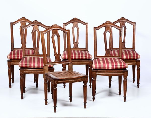 Sei sedie stile Luigi XVI in noce intagliato, XIX secolo  - Asta Arredi | Cambi Time - Associazione Nazionale - Case d'Asta italiane