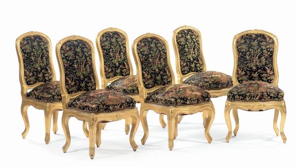 Sei sedie Luigi XV in legno intagliato e dorato, Genova XVIII secolo  - Asta Arredi | Cambi Time - Associazione Nazionale - Case d'Asta italiane