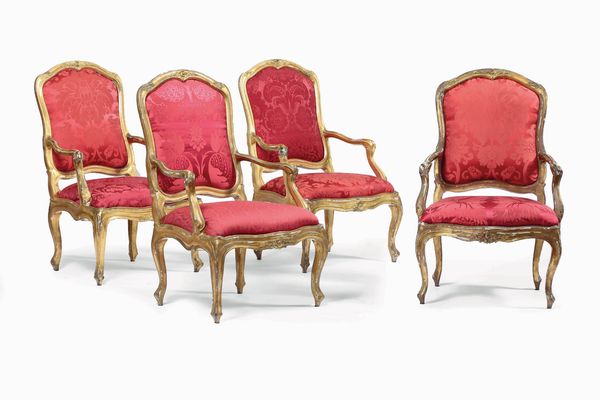 Quattro poltrone in legno intagliato e dorato, Genova XVIII secolo  - Asta Arredi | Cambi Time - Associazione Nazionale - Case d'Asta italiane