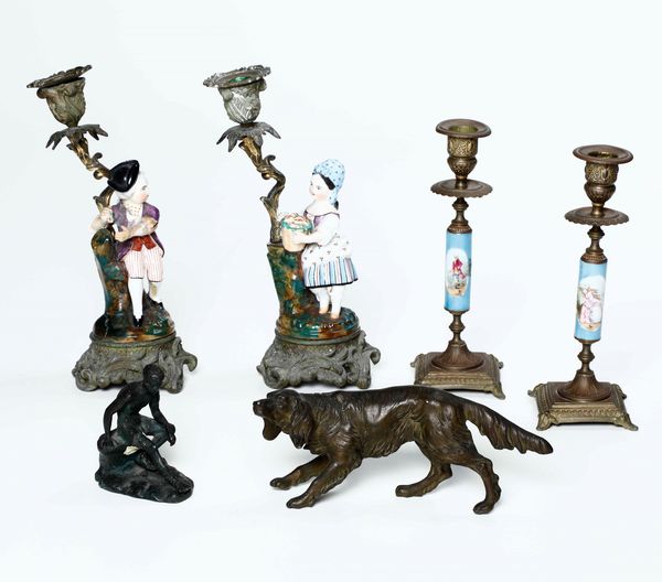 Due coppie di candelieri in metallo e porcellana  - Asta Da una collezione genovese | Cambi Time - Associazione Nazionale - Case d'Asta italiane
