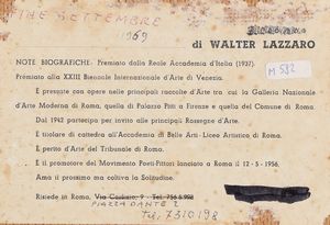 LAZZARO WALTER (1914 - 1989) : Senza titolo.  - Asta 225 MODERN & CONTEMPORARY - Associazione Nazionale - Case d'Asta italiane