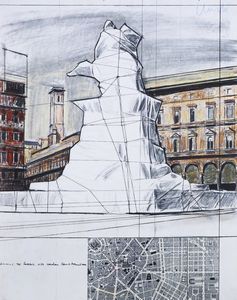 CHRISTO  (n. 1935) - Wrapped monuments to Vittorio Emanuele II, Piazza del Duomo, Milano.