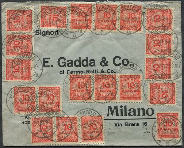 1923, GERMANIA, LETTERA DA ELBERFELD PER MILANO DEL 2 NOVEMBRE 1923.  - Asta Filatelia - Associazione Nazionale - Case d'Asta italiane