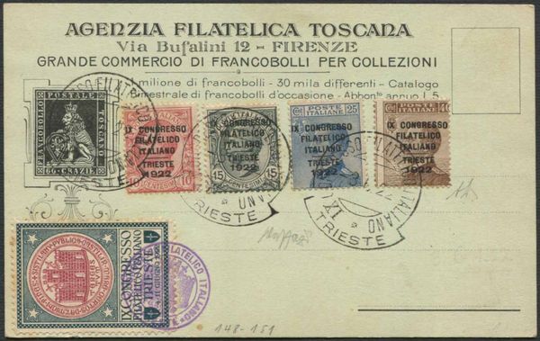 REGNO DITALIA, 1929, CONVEGNO FILATELICO ITALIANO, TRIESTE 1922.  - Asta Filatelia - Associazione Nazionale - Case d'Asta italiane