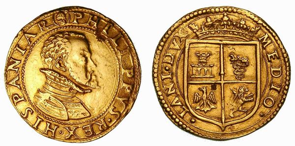 MILANO. Filippo II, 1554-1598. Doppia da quattro scudi doro.  - Asta Numismatica - Associazione Nazionale - Case d'Asta italiane