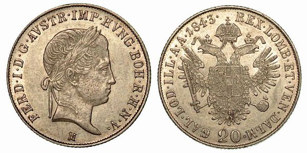 MILANO. Ferdinando I, 1835-1848. 20 Kreuzer 1843.  - Asta Numismatica - Associazione Nazionale - Case d'Asta italiane