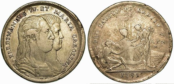 NAPOLI. Ferdinando IV di Borbone, 1759-1799 (primo periodo). 120 Grana 1791.  - Asta Numismatica - Associazione Nazionale - Case d'Asta italiane