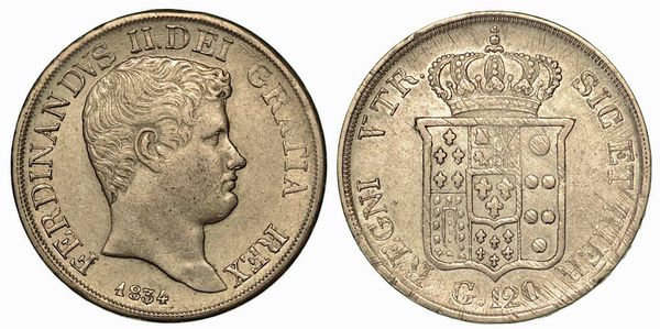 NAPOLI. Ferdinando II, 1830-1859. 120 Grana 1834.  - Asta Numismatica - Associazione Nazionale - Case d'Asta italiane