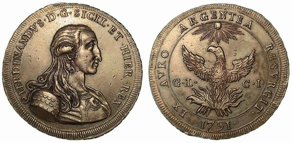 PALERMO. Ferdinando III di Borbone, 1759-1816. Oncia da 30 Tar 1791.  - Asta Numismatica - Associazione Nazionale - Case d'Asta italiane