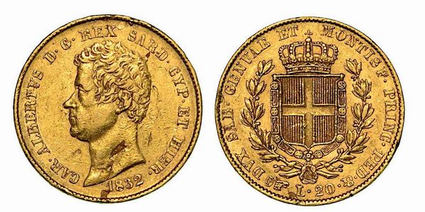 REGNO DI SARDEGNA. Carlo Alberto di Savoia, 1831-1849. 20 lire 1832, zecca di Torino.  - Asta Numismatica - Associazione Nazionale - Case d'Asta italiane