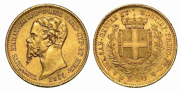 REGNO DI SARDEGNA. Vittorio Emanuele II di Savoia, 1849-1861. 20 Lire 1854, zecca di Genova.  - Asta Numismatica - Associazione Nazionale - Case d'Asta italiane